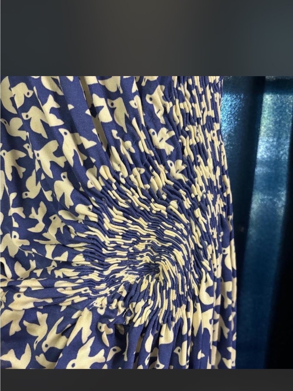 Anthropologie Leifnotes Royal Blue Bird Print Ruched Draped Dress size S - Picture 3 of 7